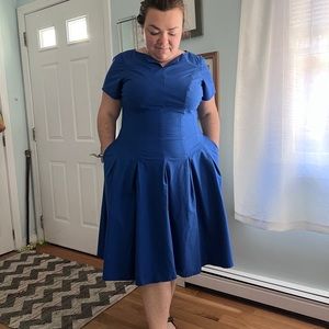 eShakti Cotton Spandex Solid Blue Dress Size 2X 20W